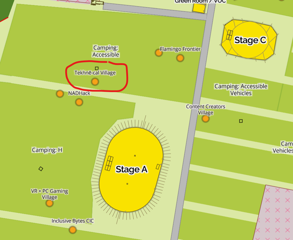 Village on map. Northwest of Stage A.