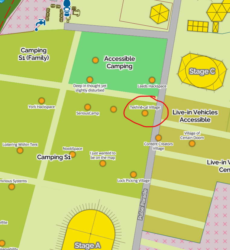 Village on map. Northwest of Stage A.